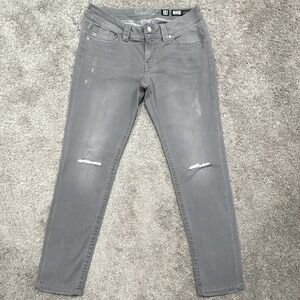 Women's Miss Me Gray Denim Distressed Skinny Jeans Mid Rise Stretch 5-Pocket